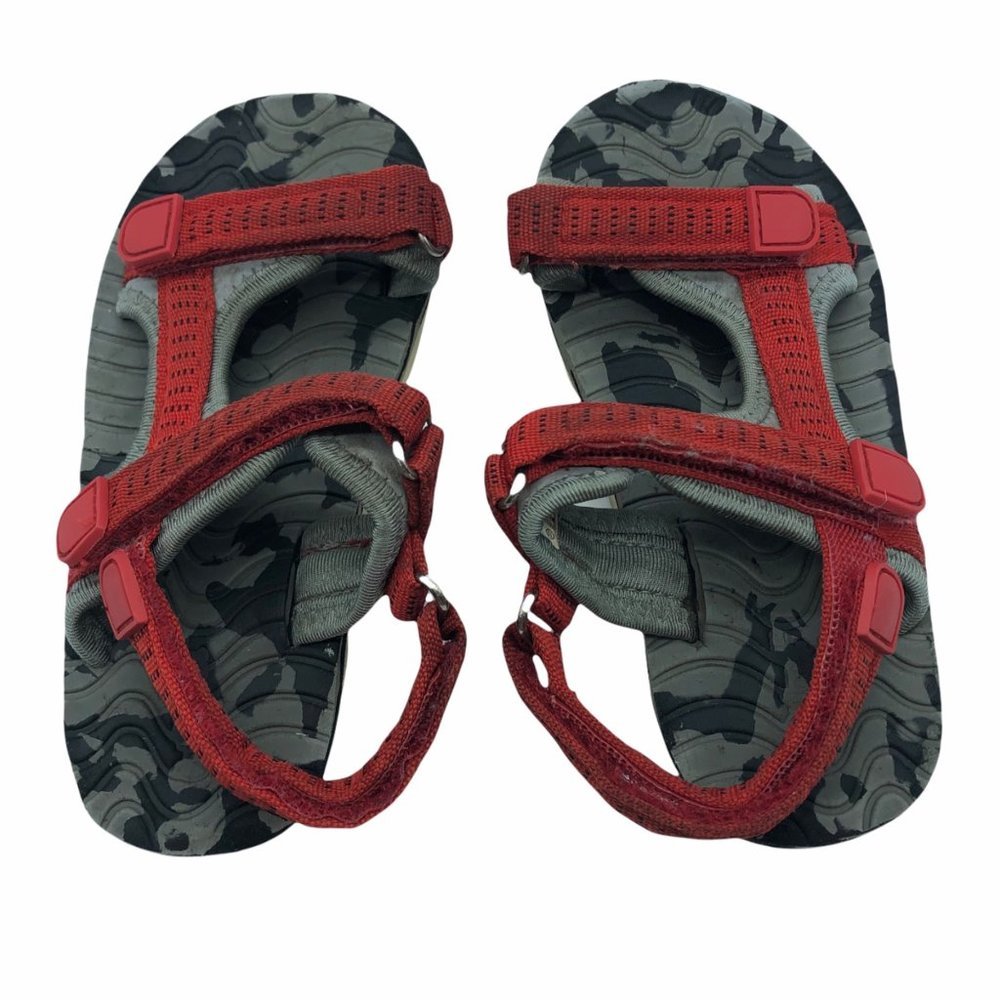 Cat & Jack sandals Boys Size 10 hook and loop closure red gray grey Paul footbed